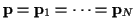 ${\bf p} = {\bf p}_1 = \cdots = {\bf p}_N$