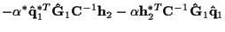 $\displaystyle - \alpha^* {\bf\hat{q}}_1^{*T} {\bf\hat{G}}_1 {\bf C}^{-1} {\bf h}_2
- \alpha {\bf h}_2^{*T} {\bf C}^{-1} {\bf\hat{G}}_1 {\bf\hat{q}}_1$