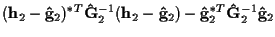 $\displaystyle ({\bf h}_2 - {\bf\hat{g}}_2)^{*T}
{\bf\hat{G}}_2^{-1}
({\bf h}_2 - {\bf\hat{g}}_2)
- {\bf\hat{g}}_2^{*T} {\bf\hat{G}}_2^{-1} {\bf\hat{g}}_2$